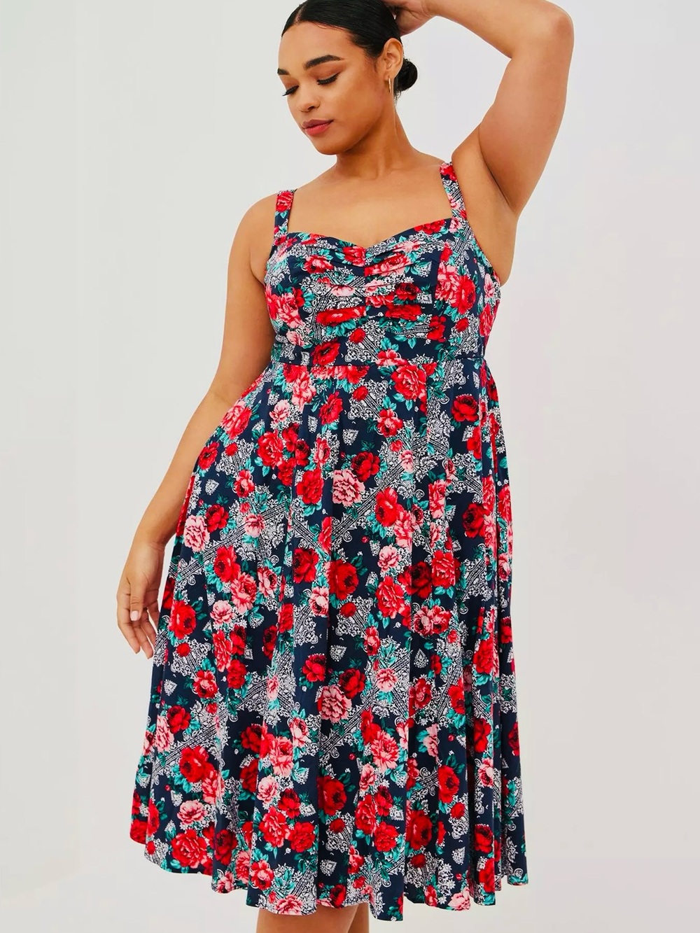 NWT Torrid Retro Midi Poplin Fit & Flare Blue Floral Sweetheart Dress 1X